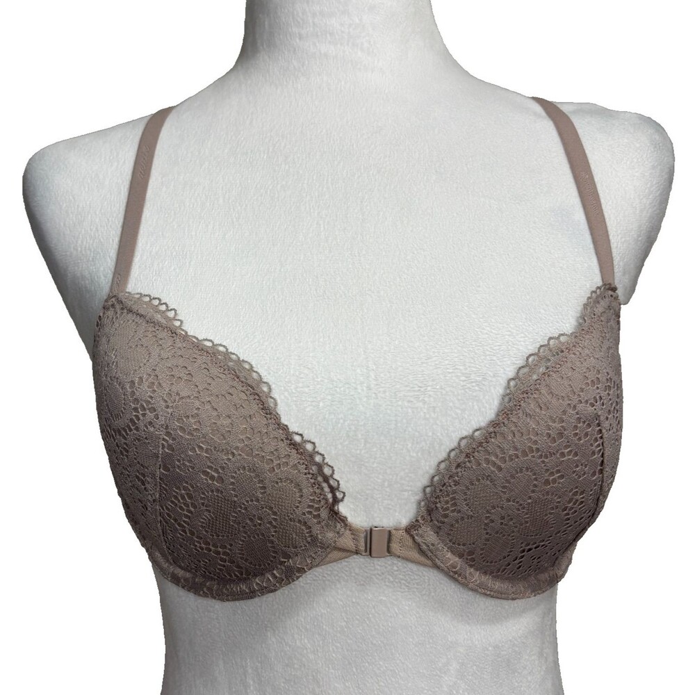 Aerie Racerback Bra Sz 34B Beige Front‎ Clasp Lace Lightly Lined Underwire